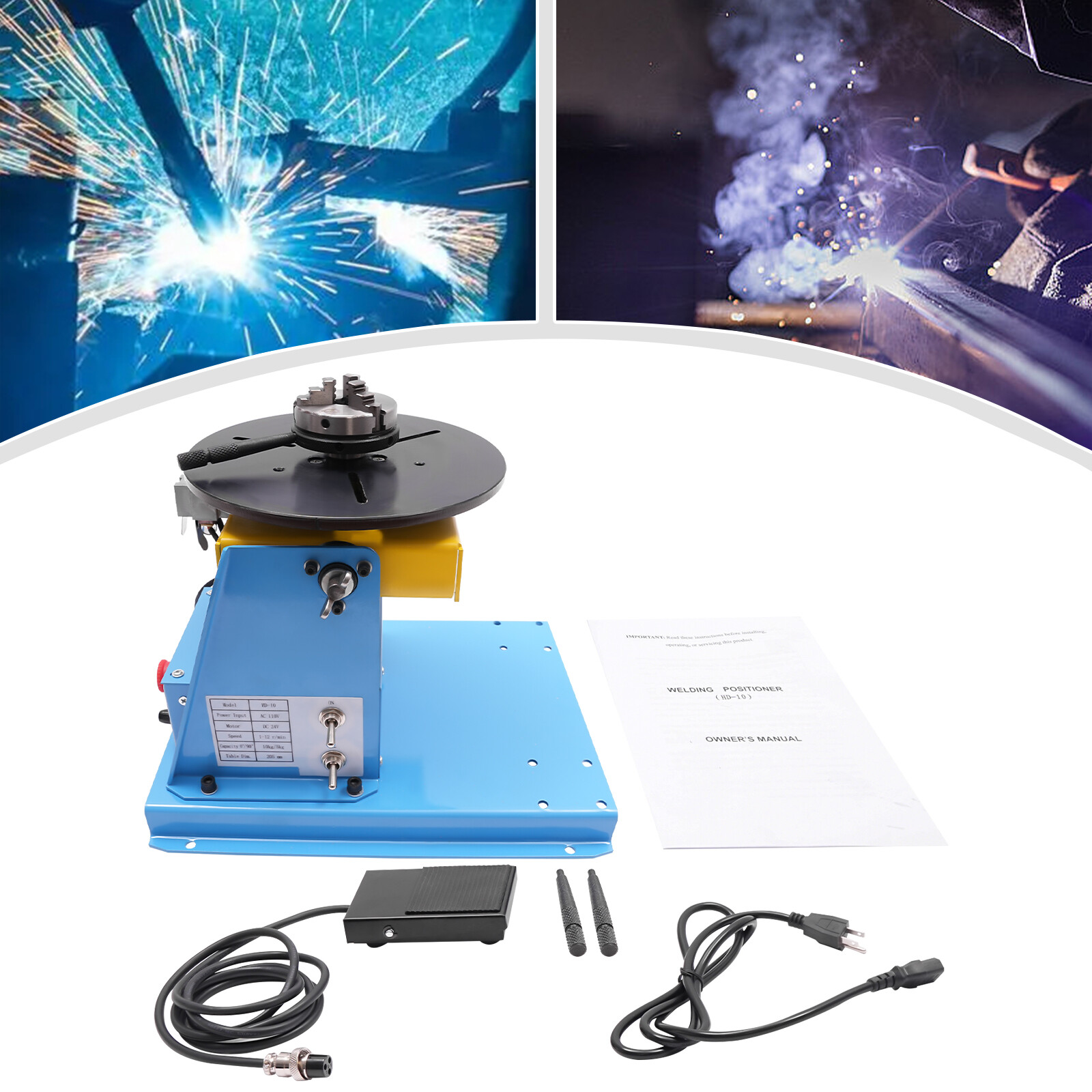 3-Jaw 10KG Rotary Welding Positioner 0-90° Positioning Turntable Table 1-12 RPM