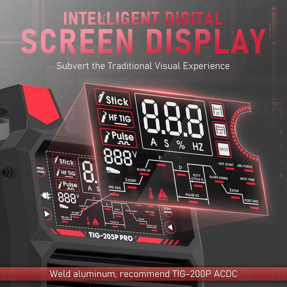 205A AC/DC 110/220V Aluminum TIG Welder with Pulse LED Display Welding Machine
