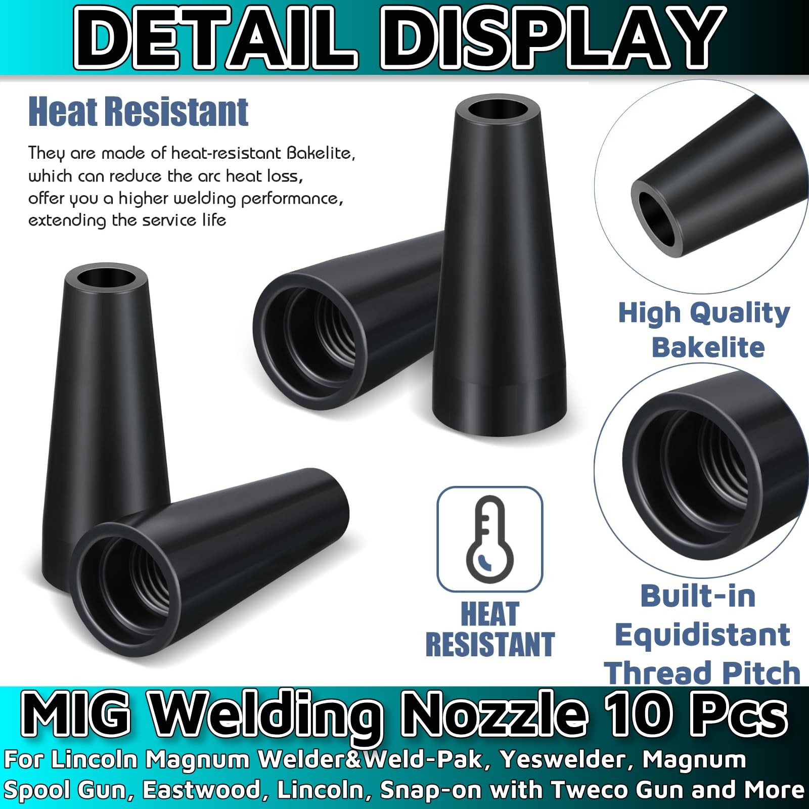 10pcs MIG Welding Flux Core Gasless Nozzle，Welding Tools With Threads Type