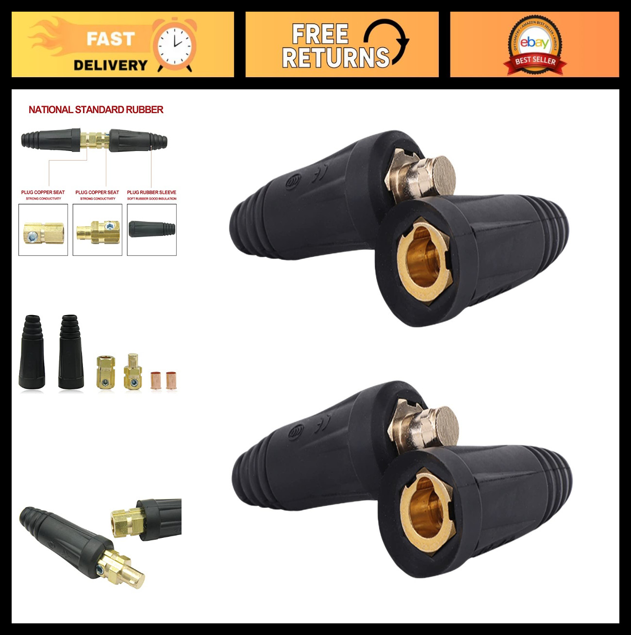 Welding Cable Quick Connector Pair DINSE-Style 200A-300A (#4-#1) 35-50 SQ-MM Set