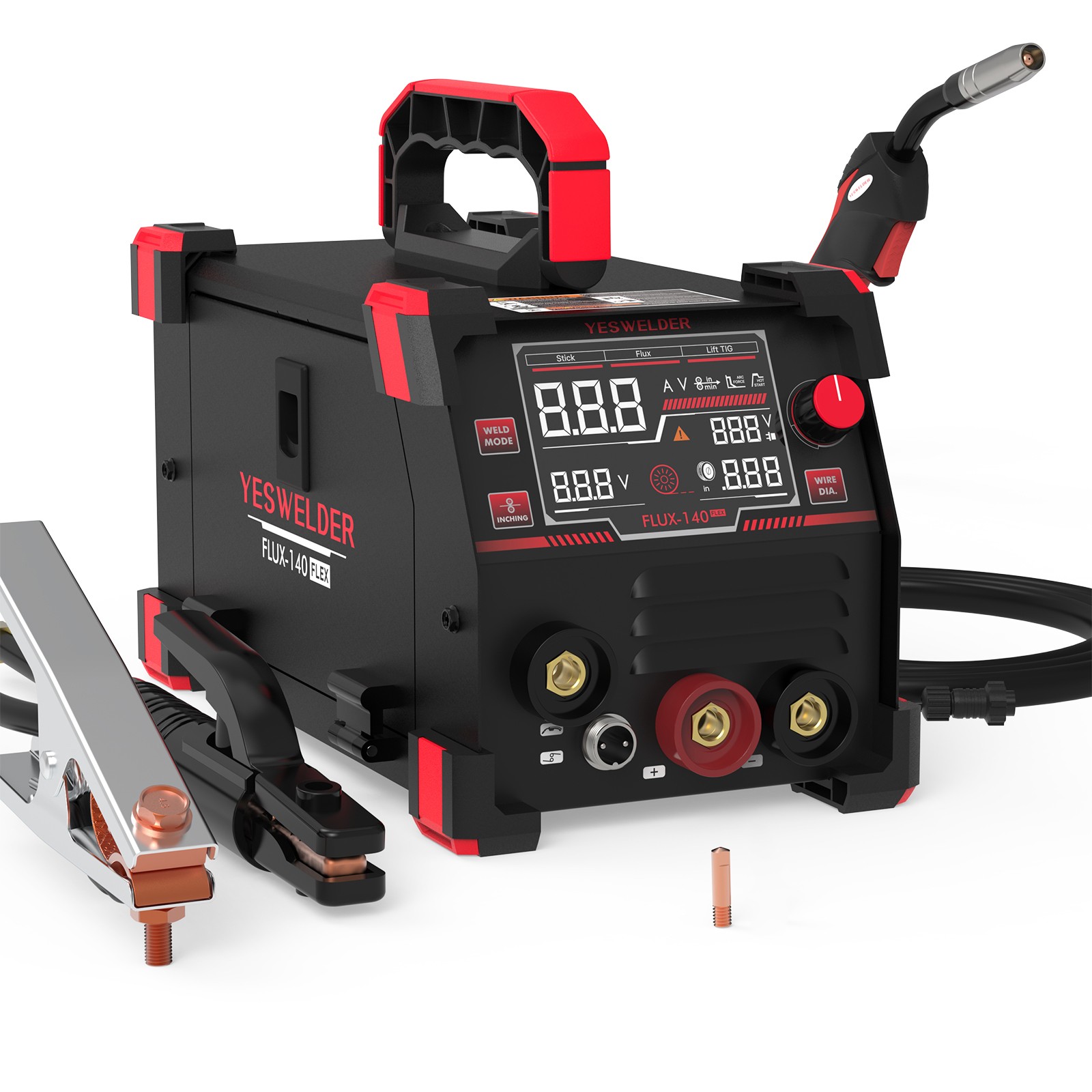 140A MIG Welder 110V, 3-in-1 Flux Core/Lift TIG/Stick, Large LED Display, IGBT
