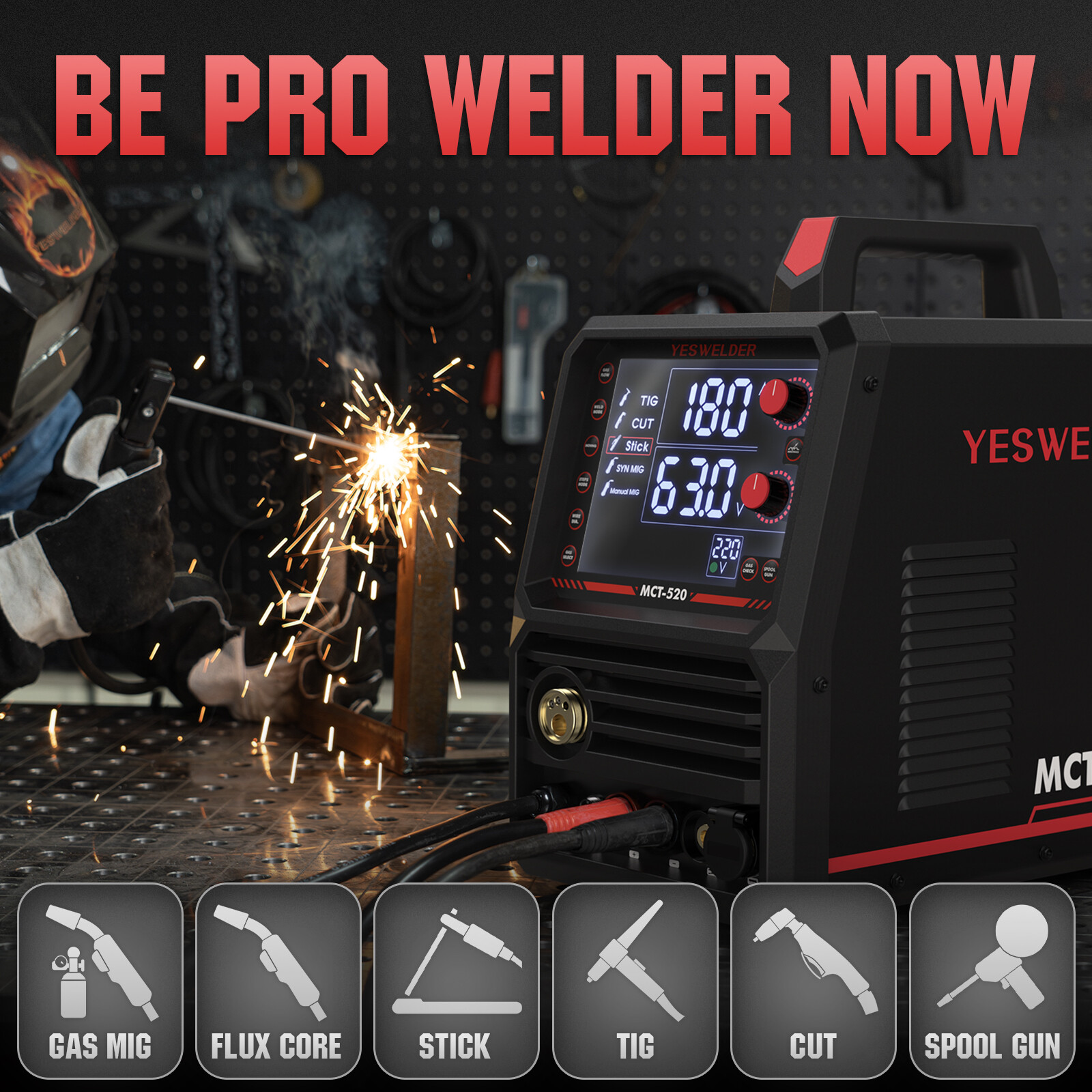 YESWELDER MCT-520 6-in-1 200A MIG/TIG/Stick & 50A Plasma 110V/220V