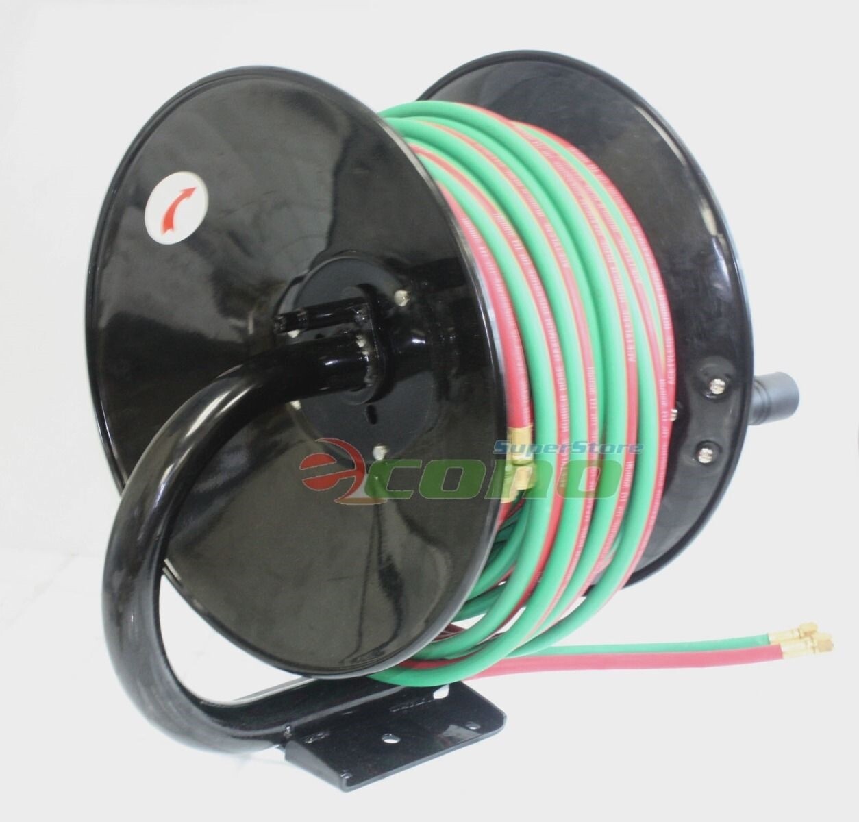 Manual 100ft Welding Hose Reel Mount w/Twin Oxy Acetylene 300psi 100′ Weld Hoses