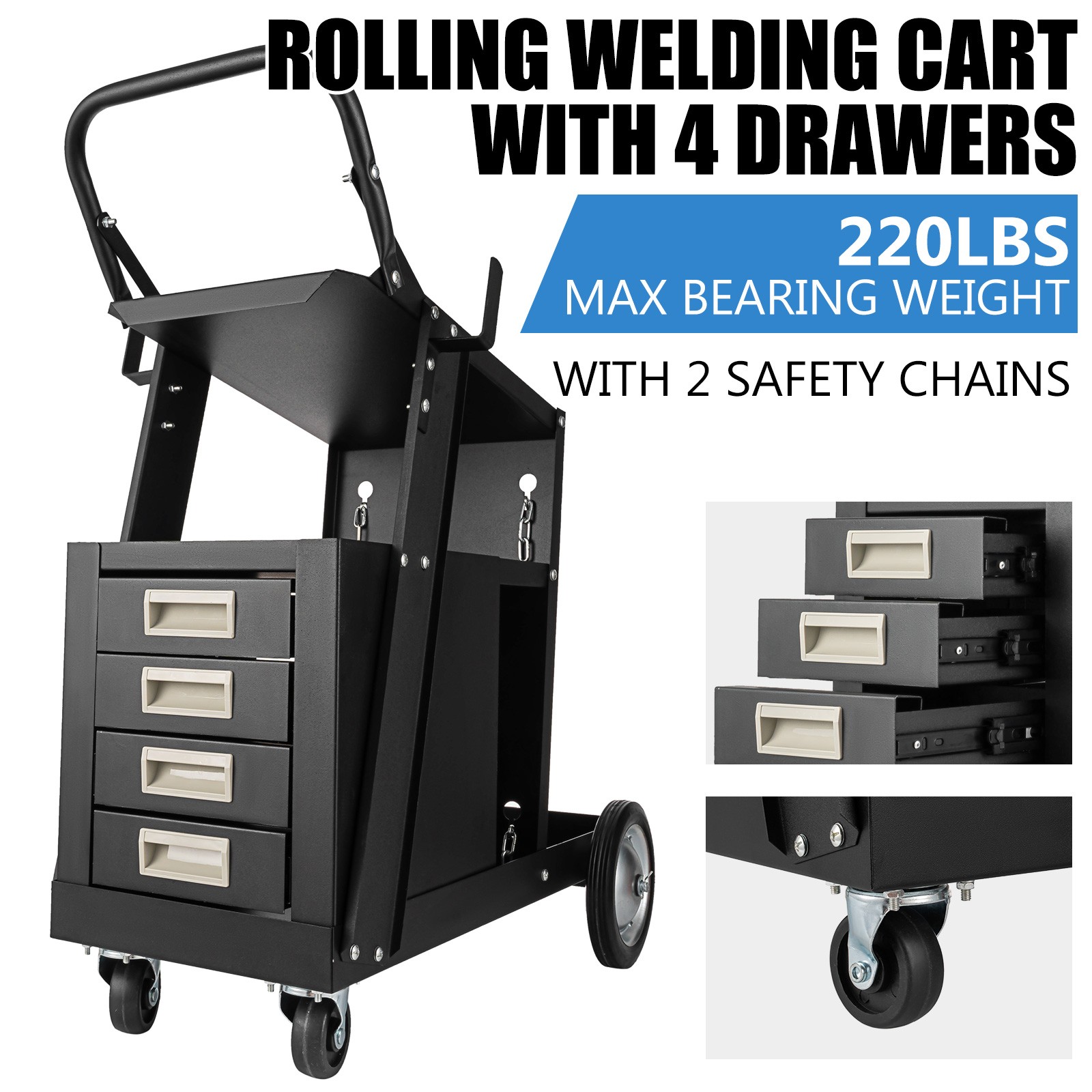 Welding Cart with 4 Drawers for MIG TIG Welder and Plasma Cutter 360° Rolling