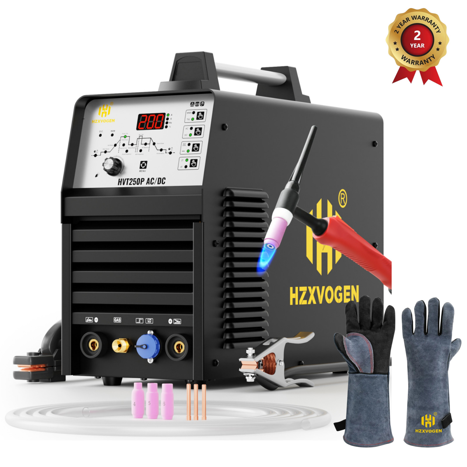 200A AC/DC Aluminum Tig Welder with Pulse Large LED Display, 110&220V STICK/TIG