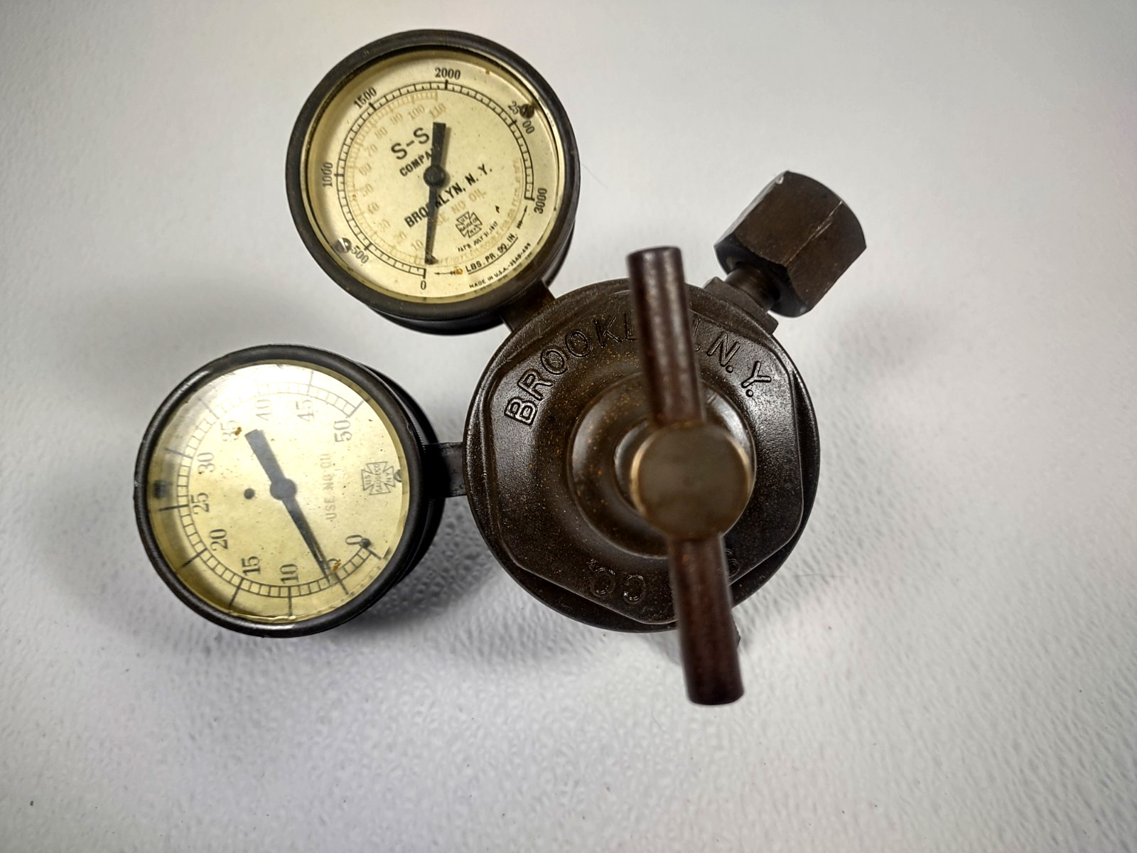 Antique 1917 U.S. Gauge S-S Company Brooklyn, NY Acetylene/Oxygen Regulator