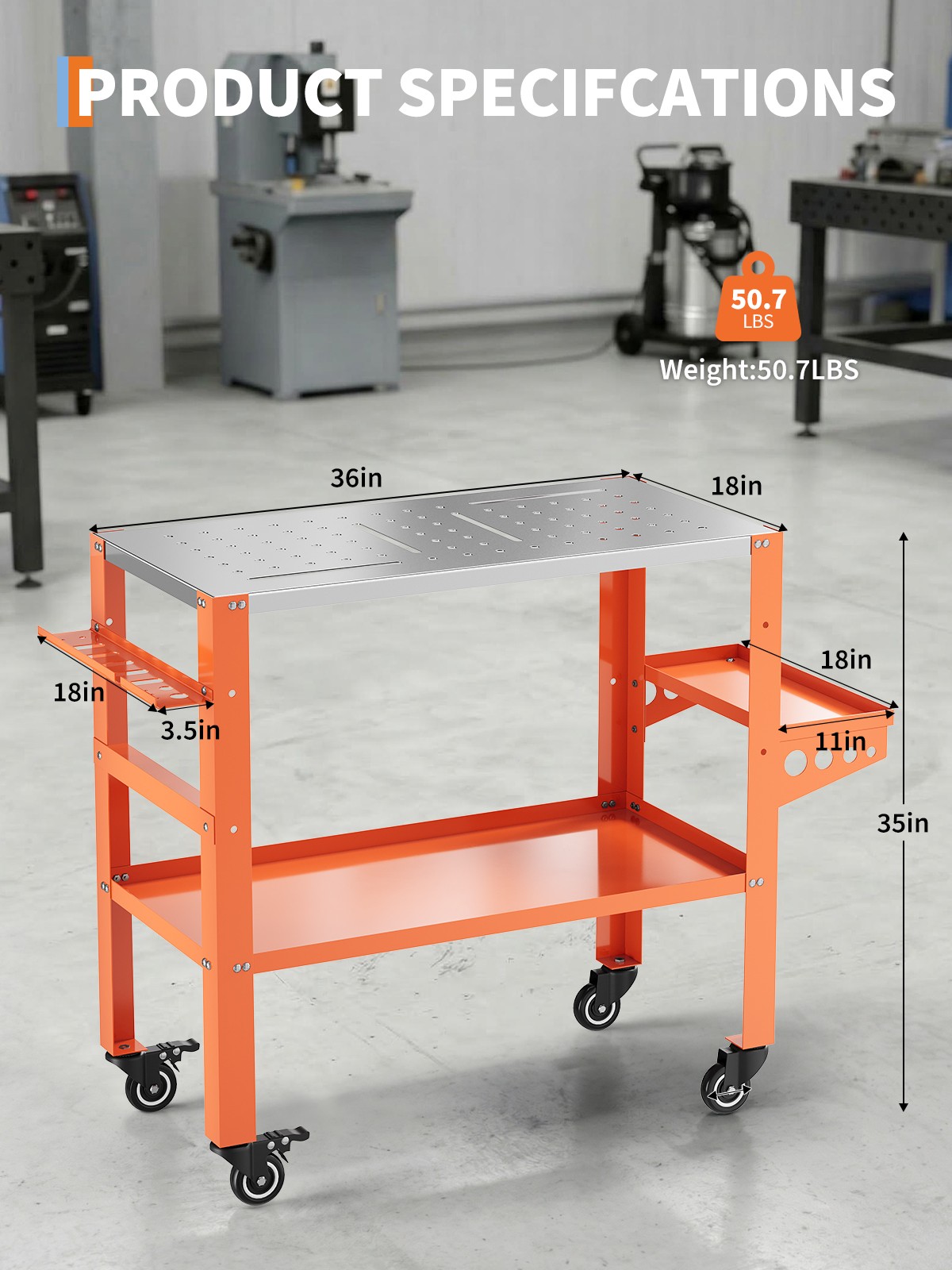 Heavy Duty Welding Table with Casters Tool Storage 78 Holes 1200 lb Workbench