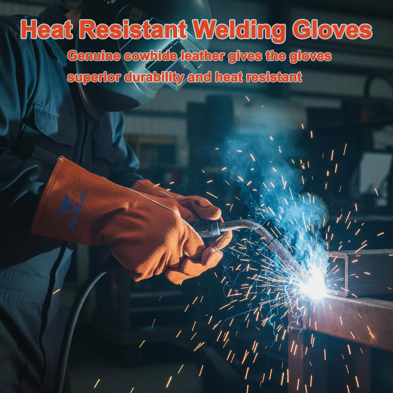 PerfeSafe Welding Gloves 14 Inches, 932℉ Heat Fire Large, 14 Inches Red