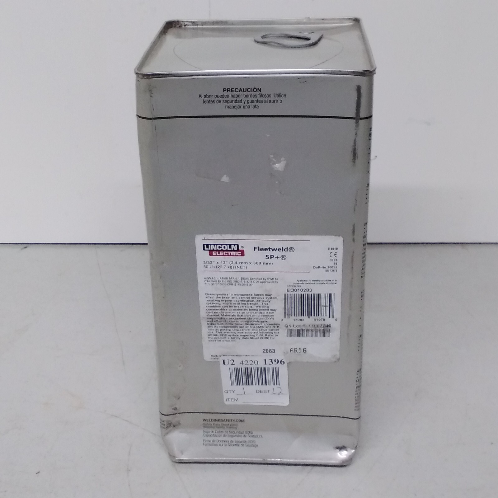 LINCOLN ELECTRIC Stick Electrode: Carbon Steel E6010 3/32 in x 12 in, 50 lb