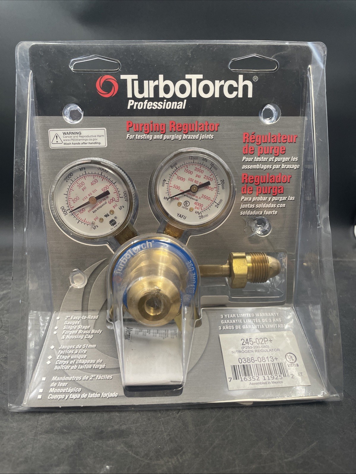 Turbotorch 0386-0813 Gas Regulator, Single Stage, Cga-580, 2 To 250 Psi (NEW)