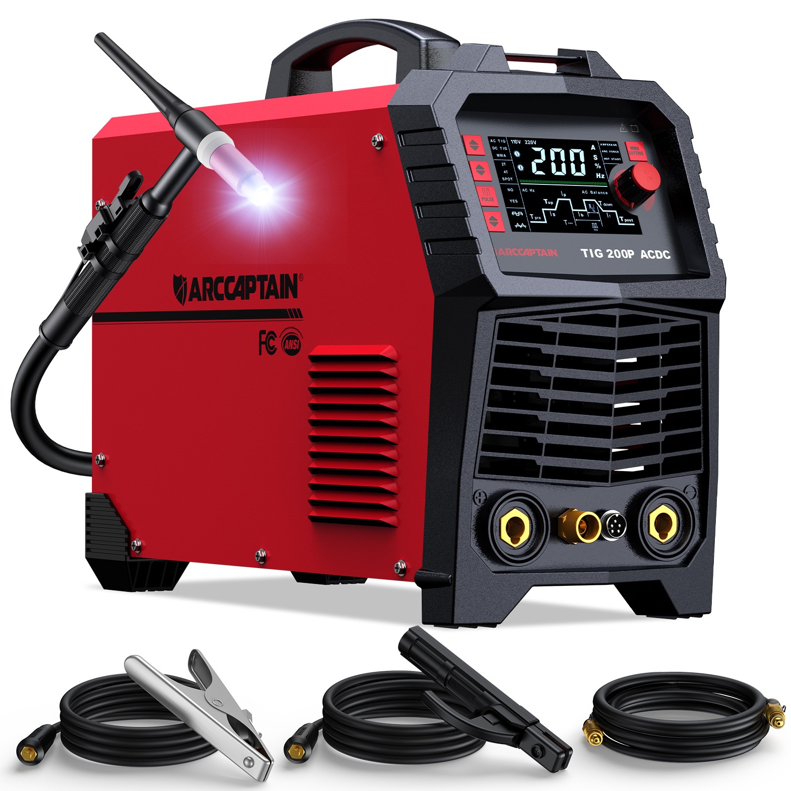 ARCCAPTAIN TIG Welder 200A AC/DC Pulse Aluminum 7 in 1 Stick/MMA/Spot 110V/220V