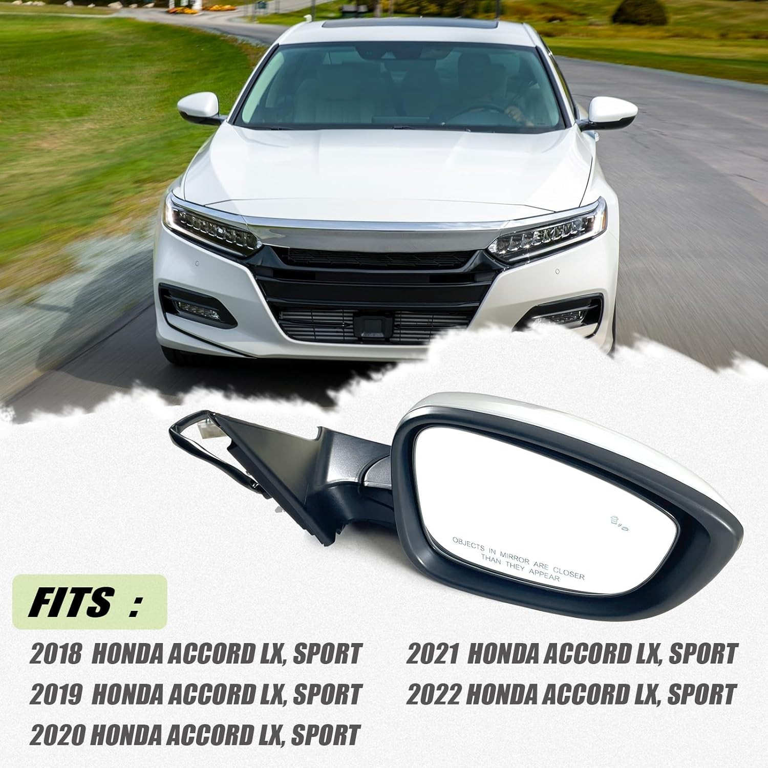 Right Passenger Side Mirror Fits 2018-2022 Honda Accord LX, Sport with Power Gla
