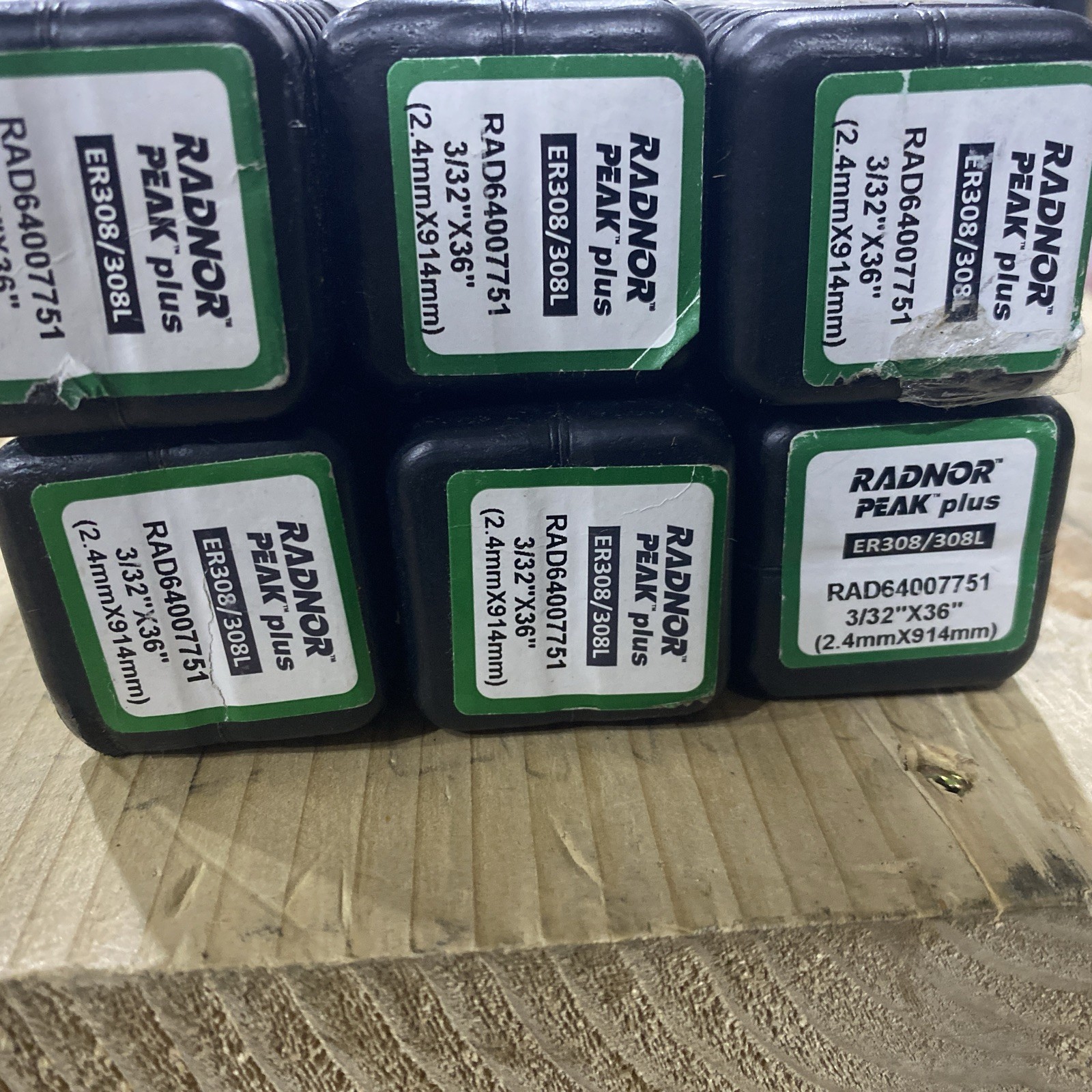 Lot of 6 – Radnor RAD64007751 3/32″ X 36″ ER308/308L PEAK Plus SS TIG Rod 10lb