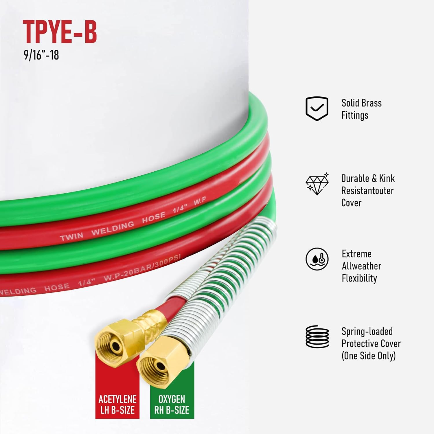 100 Feet 1/4″ Oxy Acetylene Welding Hose with 9/16″-18 B Fittings – Grade R Twin