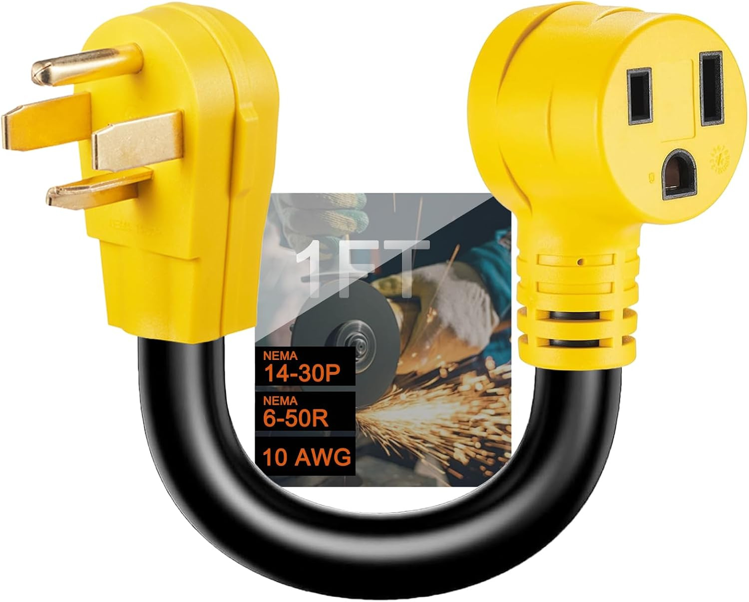 NEMA 14-30P to 6-50R Welder Adapter Cord, 30 Amp 4 Prong Dryer Male Plug