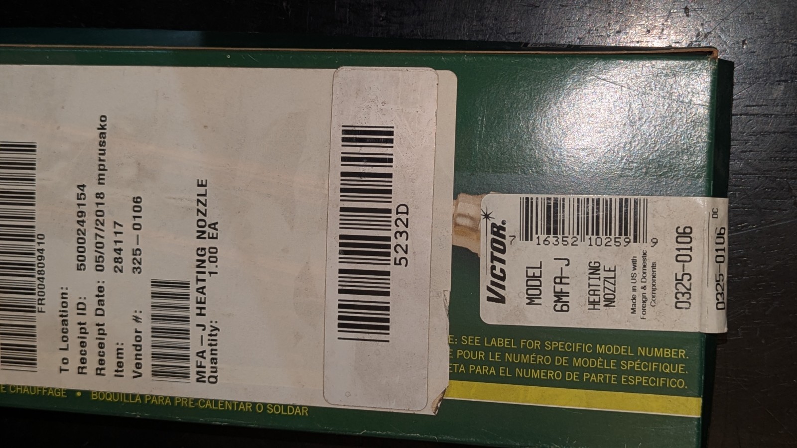 Victor Torch Heating Nozzle 6MFA-J 0325-0106
