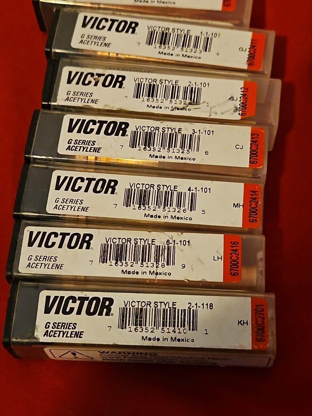 Lot Of 7 Victor 00-1-101 2-1-101, 3-1-101, 4-1-101, Acetylene Cutting Tips Read