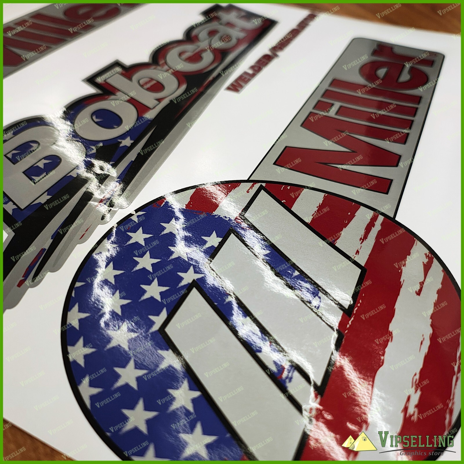 Patriotic USA Silver Miller Welder Generator Bobcat Laminated Decals Stickers