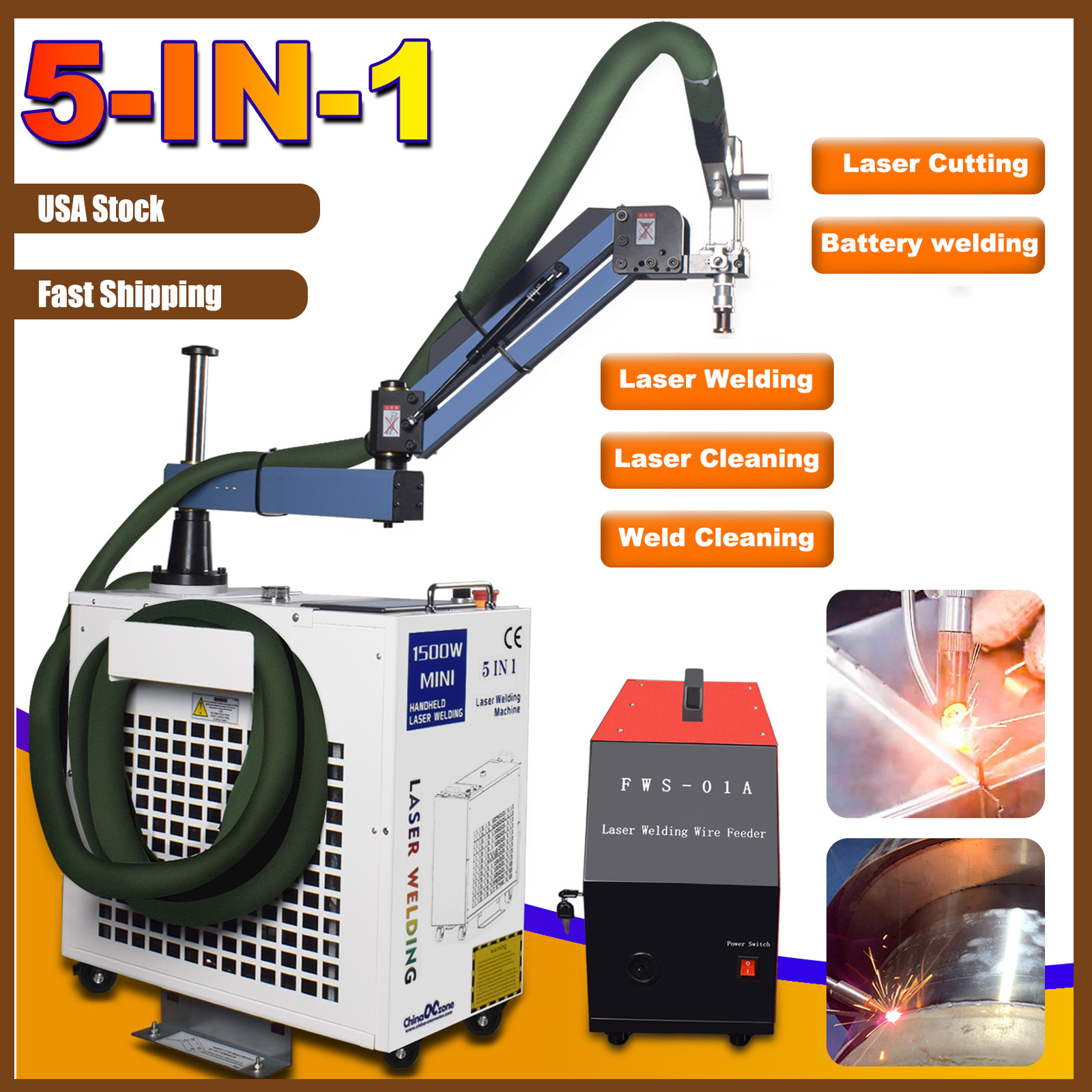 1500W BWT 5IN1 Battery Welder Fiber Laser Welding Cutting Cleaning Machine