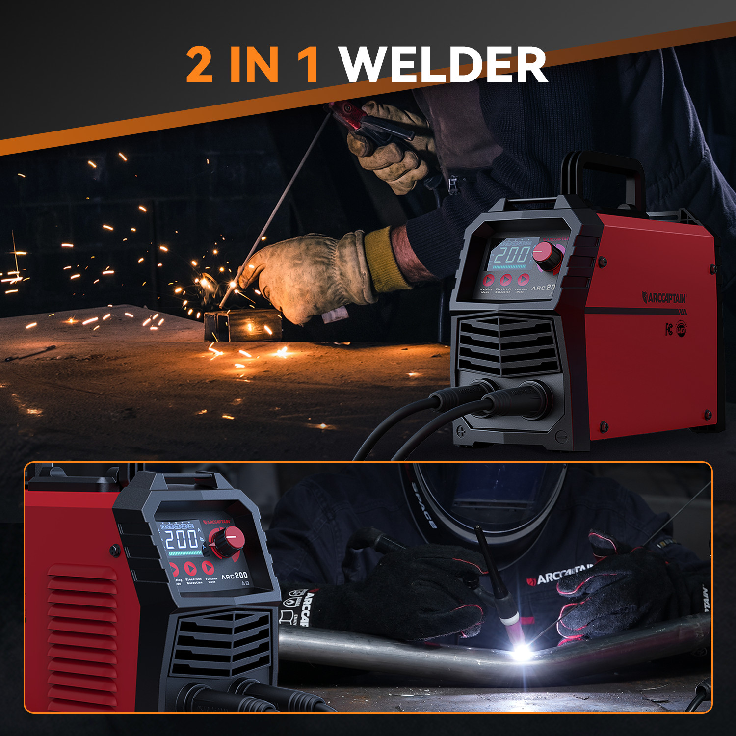 ARCCAPTAIN Stick Welder 200A ARC/Lift TIG Welding Machine & Welding Work Aprons