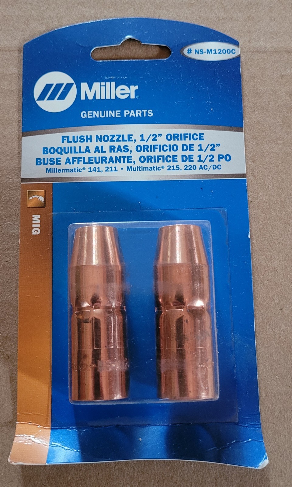 2 Miller NS-M1200C Flush Nozzles Copper Thread-On 1/2″ Orifice MDX-100 Mig Guns