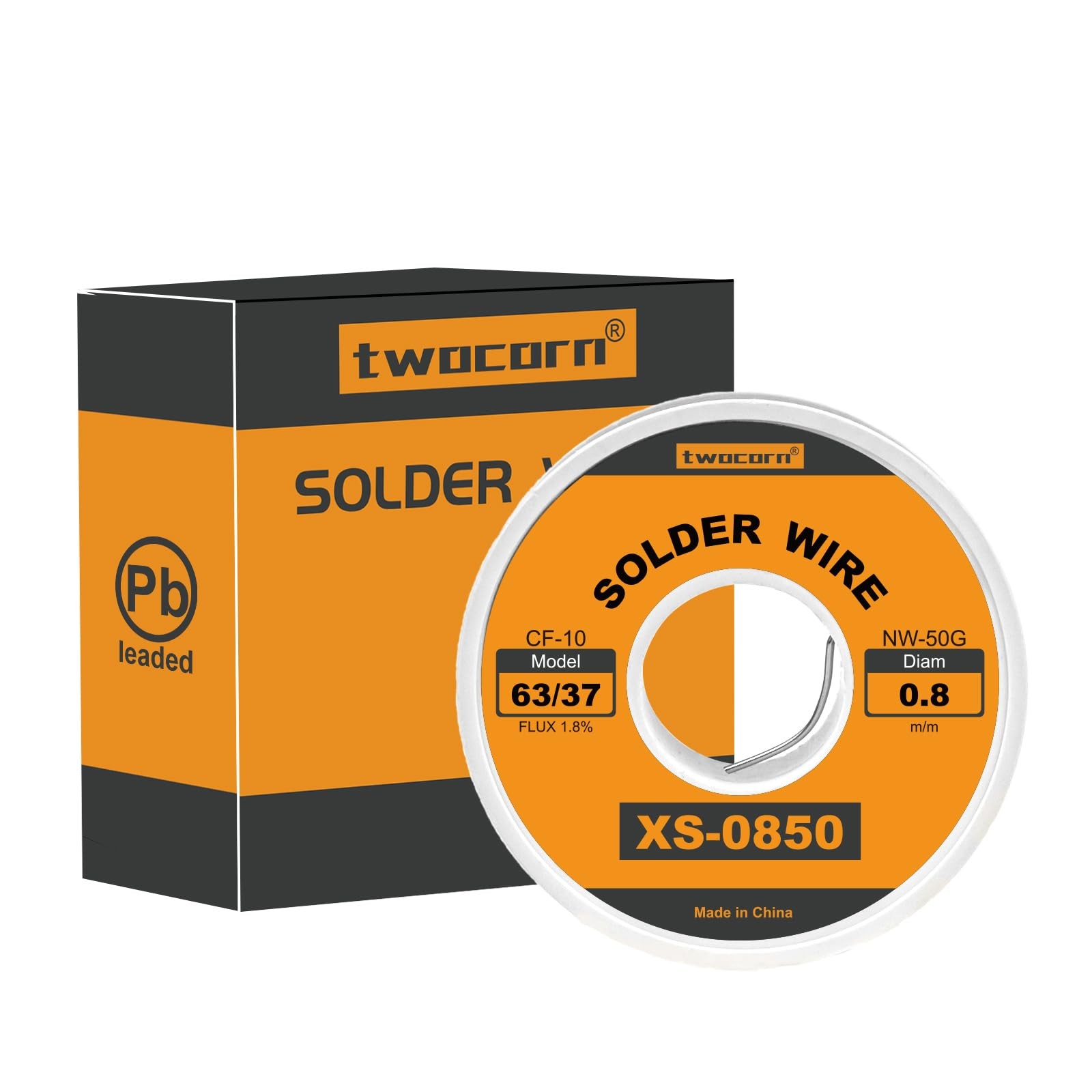 Twocorn 63/37 Solder Wire, high Purity no-wash tin-Lead 0.8mm 50g, silver