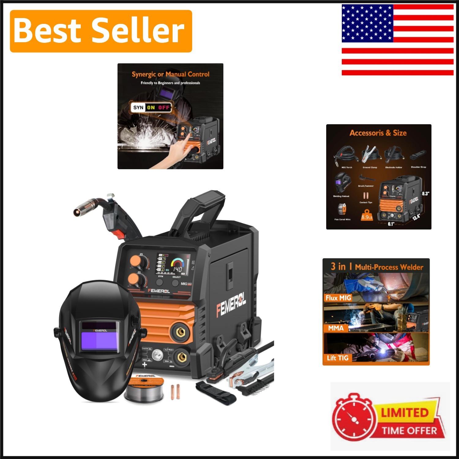 Lightweight 3-in-1 MIG Welder with LED Display & Safety Features – 8.9lbs