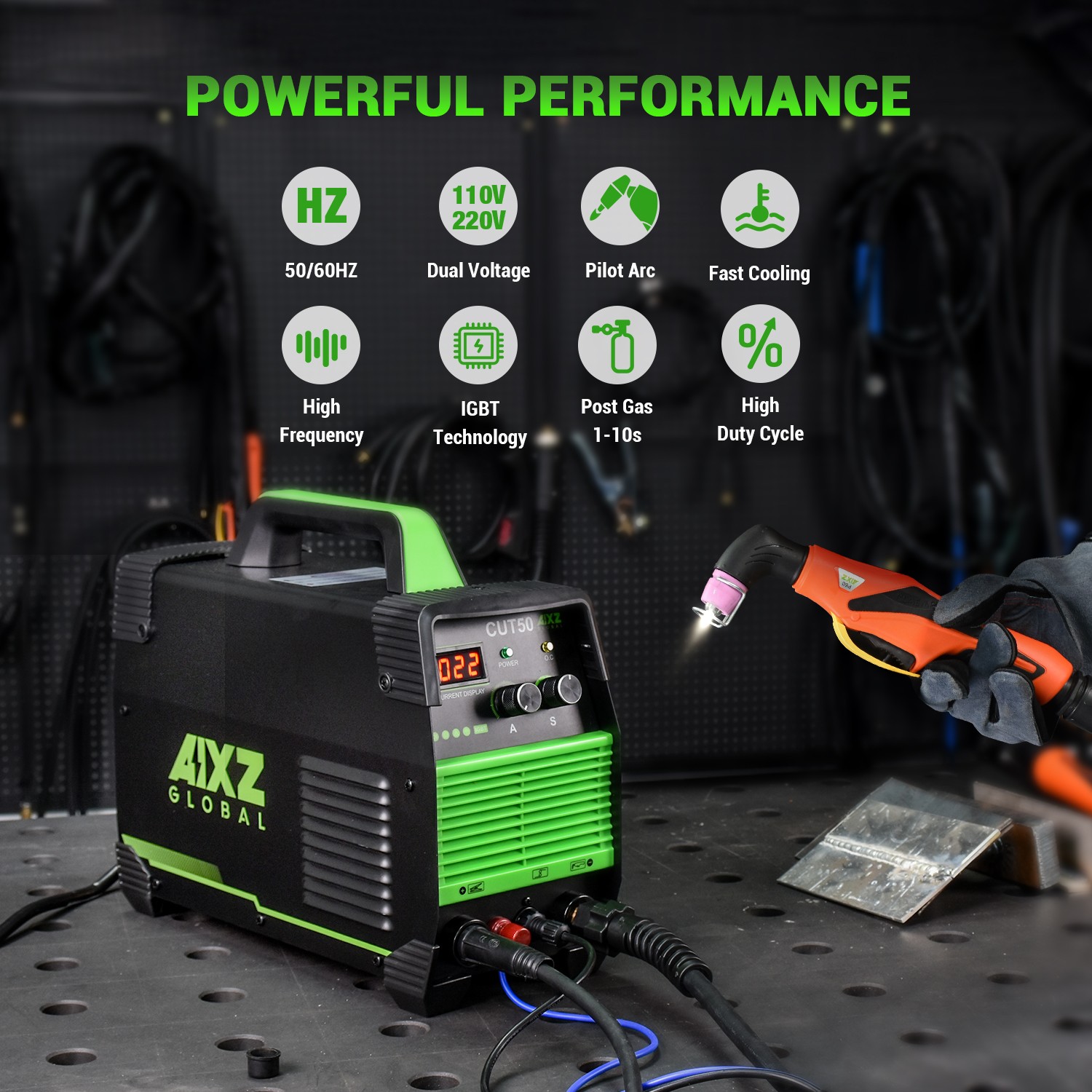 Non-Touch HF Pilot Arc Plasma Cutter ,80% Duty Cycle,110/230V w/Helmet for DIYer