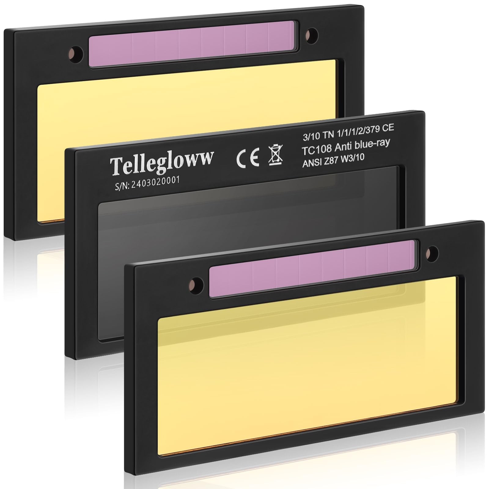 (Shade 10) 3 Set 2″ x 4 1/4″ Gold Auto Darkening Welding Lens 2×4 1/4, Solar …