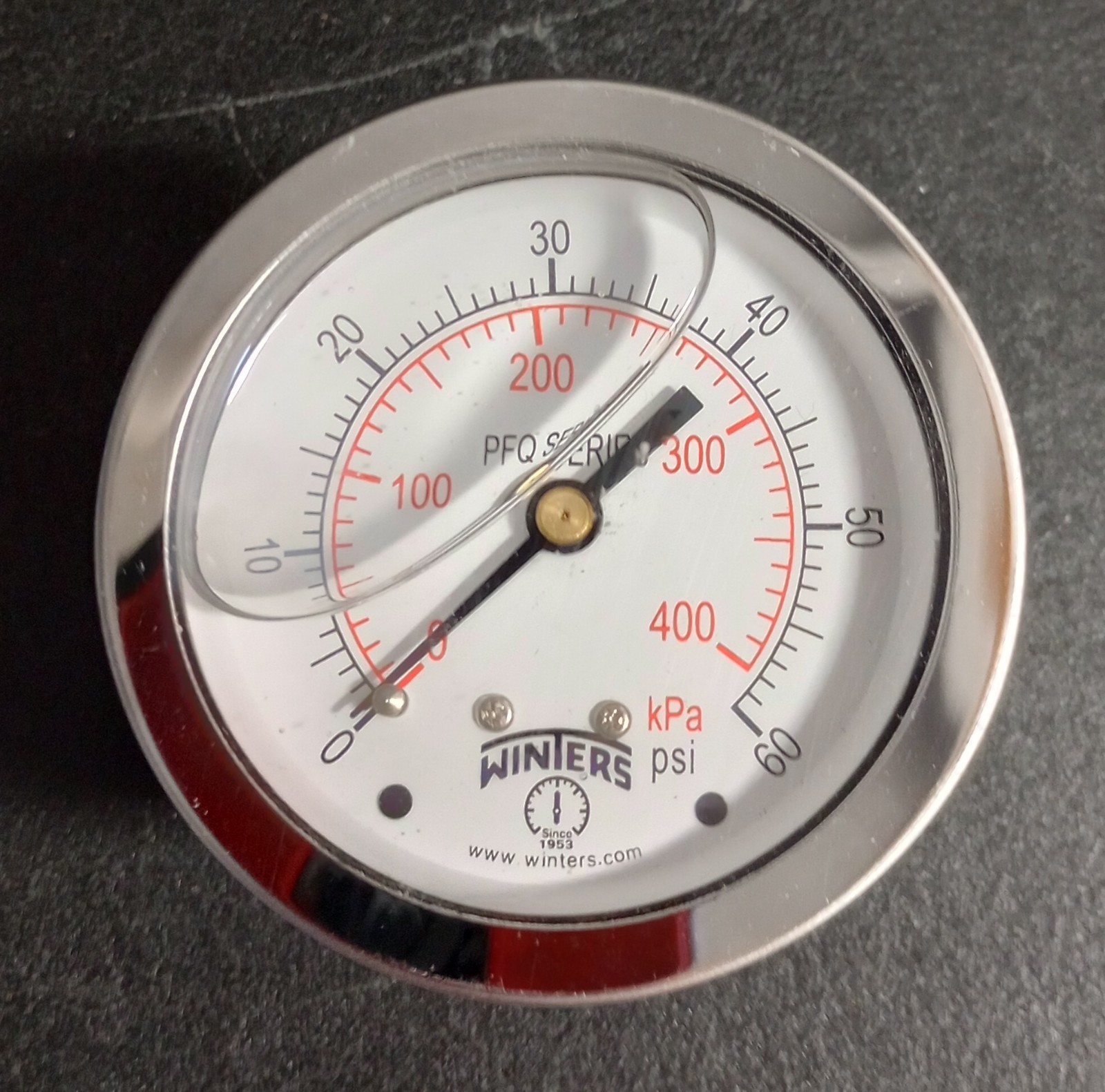 PFQ903 – Winters Liquid Filled Gauge 0-60 PSI – New