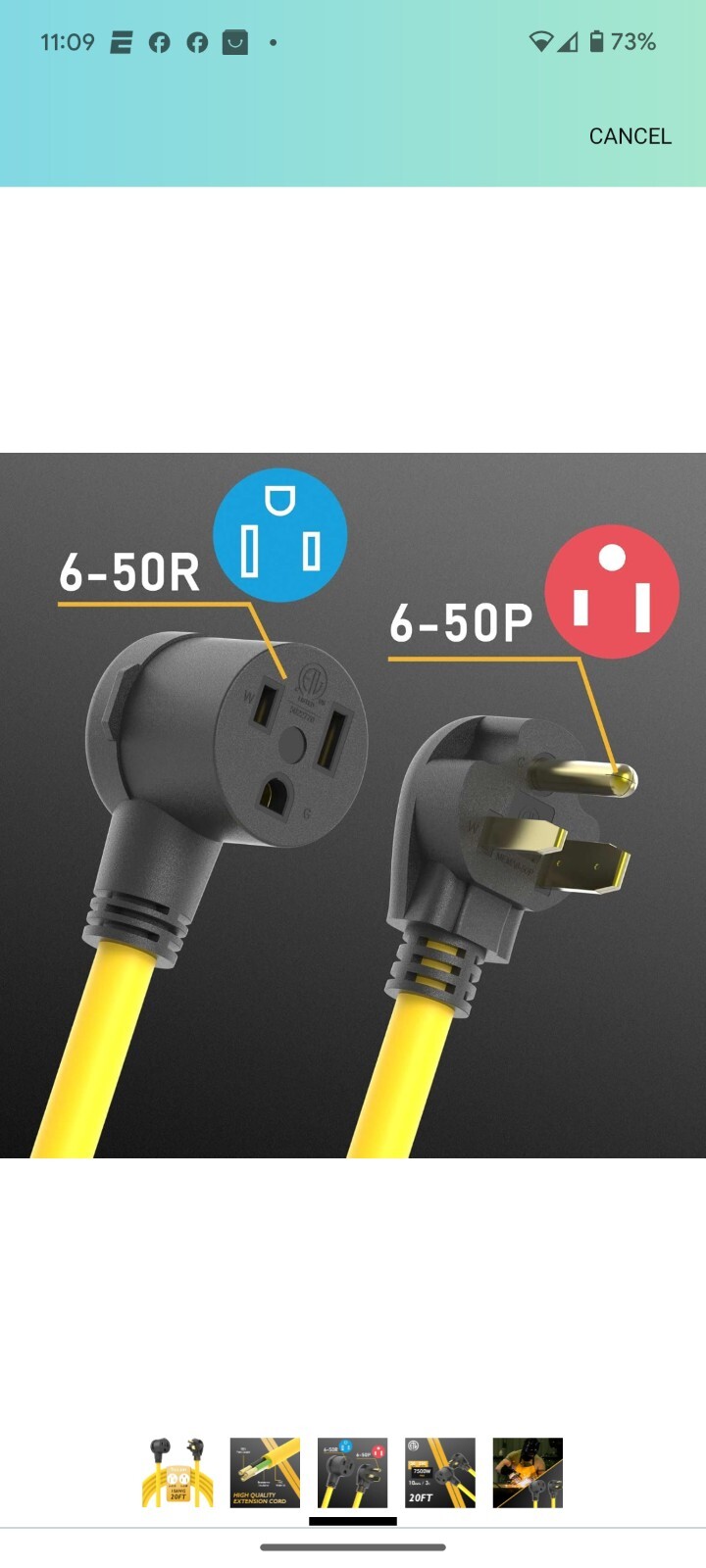 TOOLIOM 30A 10AWG 20FT Welder Extension Cord 6-50P to 6-50R Heavy Duty Power …