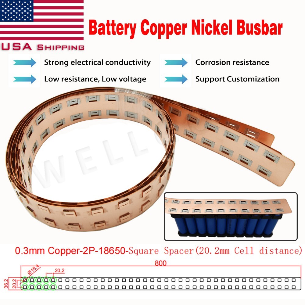 3PCS PURE 800mm 18650 Copper Nickel Busbar Li-ion Battery Build Strip USA Seller
