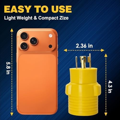 240V 50A to 30A Welder Adapter, NEMA L14-30P to 6-50R, 4-Prong Twist-Lock Plug