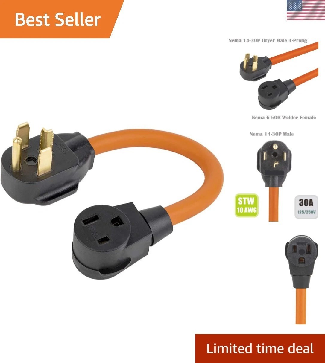 NEMA 14-30P to 6-50R 1.5FT Adapter Cable – 7000W Power, Heavy-Duty Design
