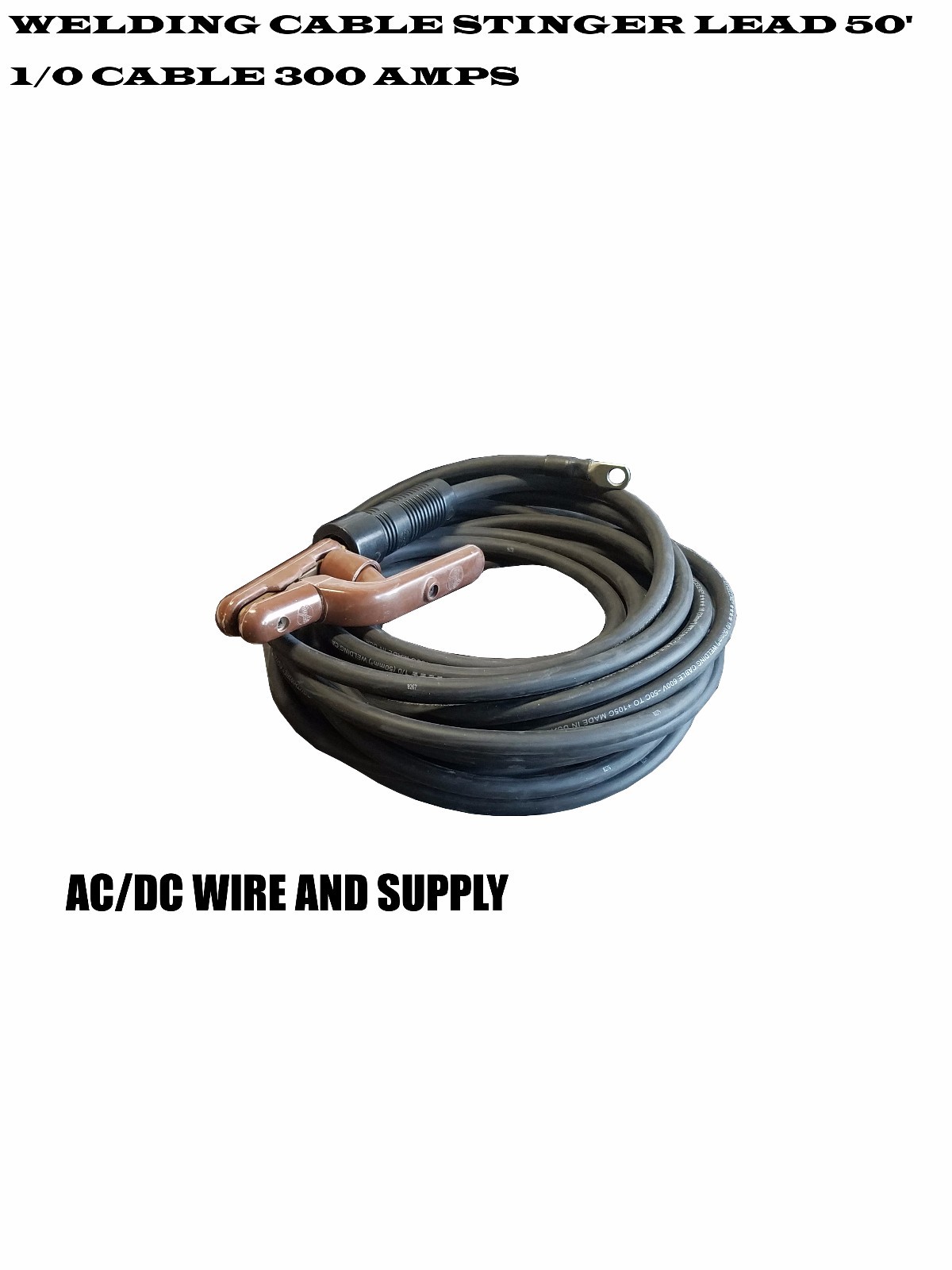 100′ Ft 1/0 Welding Cable Lead with Stinger & Lug BLACK