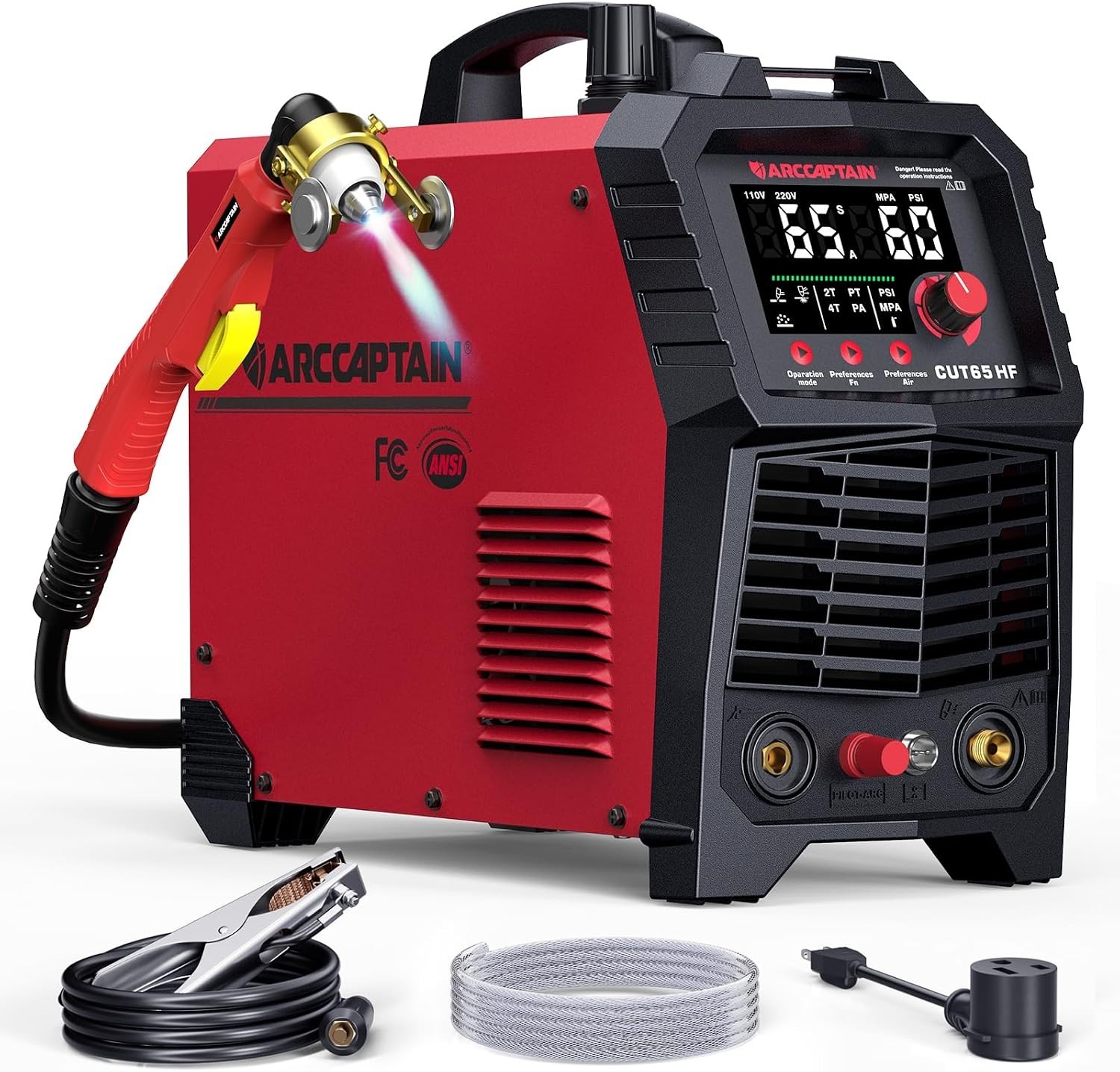 ARCCAPTAIN 65Amp Plasma Cutter, Pilot Arc Plasma Cutting Machine, Cuts 1-1/8″ Ma