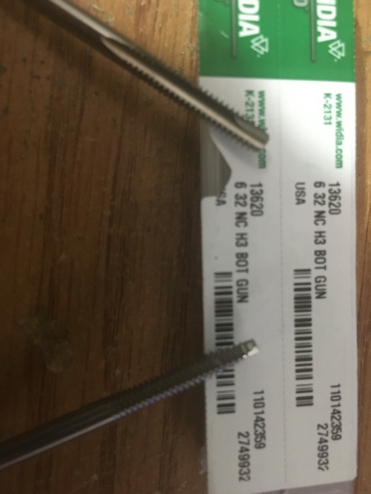 (2) 5302/13620 #6-32 Uncoated 2 Flute H3 HSS Full Bottom 1-2 Pitch Spiral Point