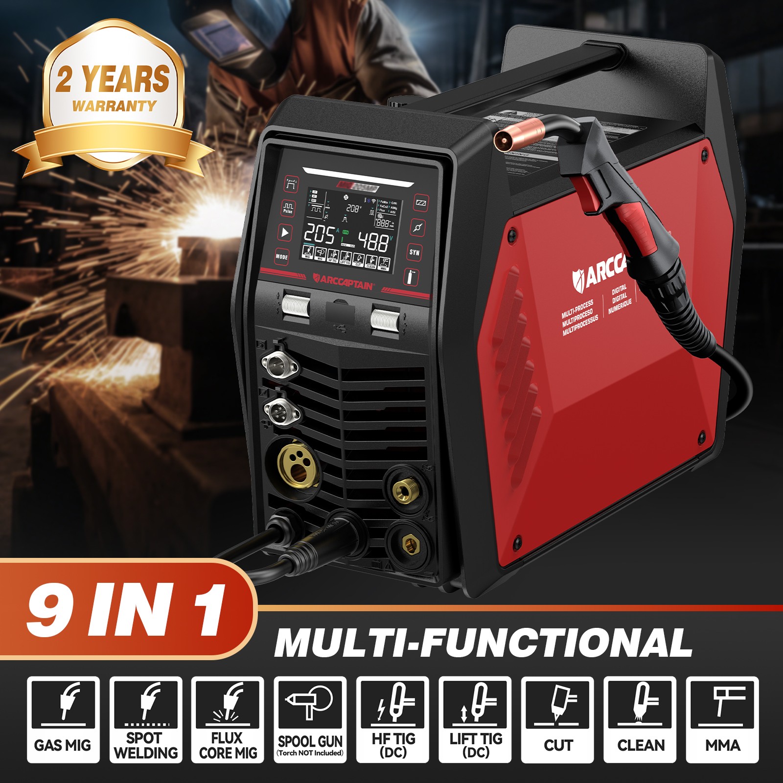 ARCCAPTAIN MIG205MP 9-in-1 MIG Welder – Dual Voltage, App-Controlled, 120V/240V