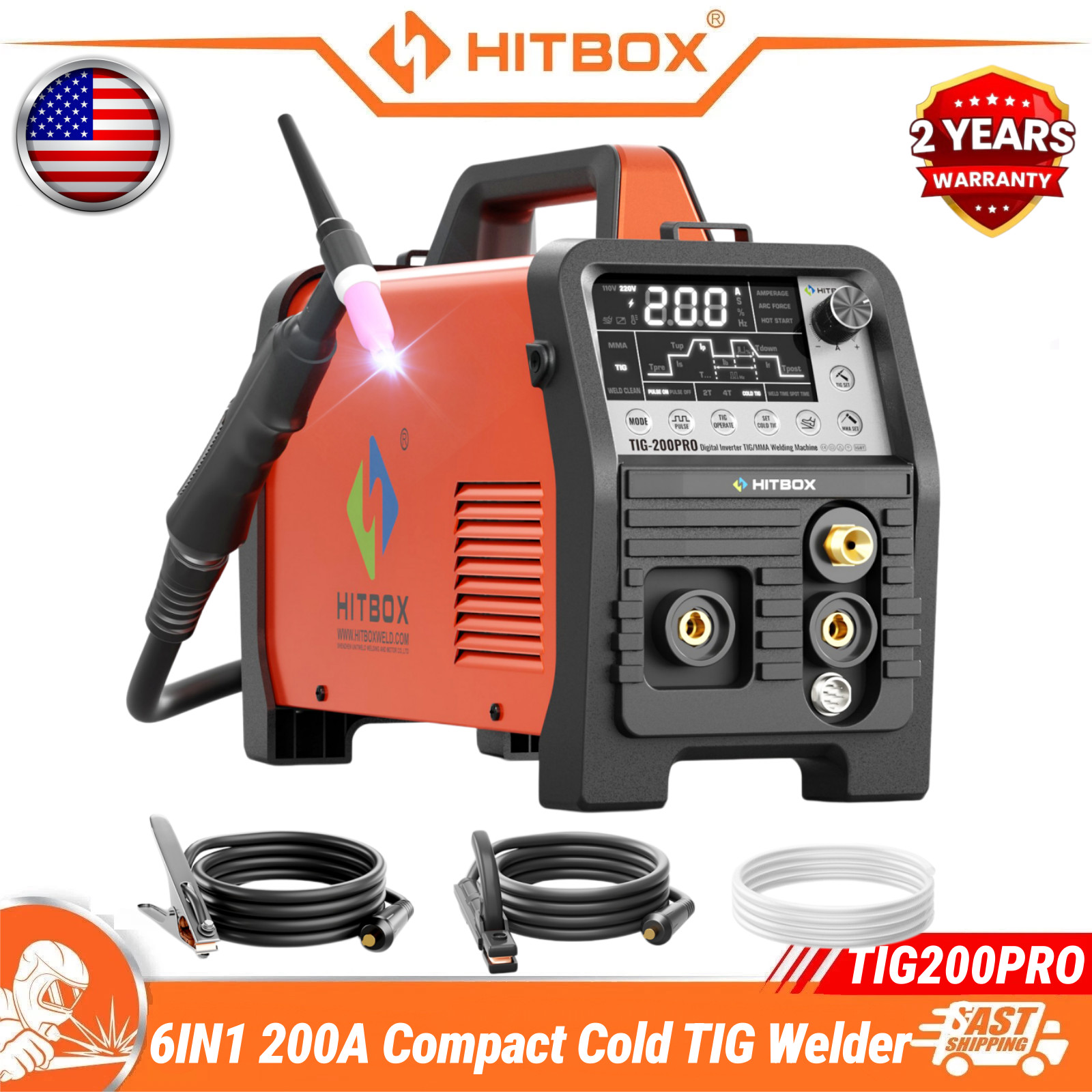 HITBOX 110/220V 6IN1 2T/4T Cold TIG Stick/Pulse/SPOT/HF/Clean TIG IGBT Machine