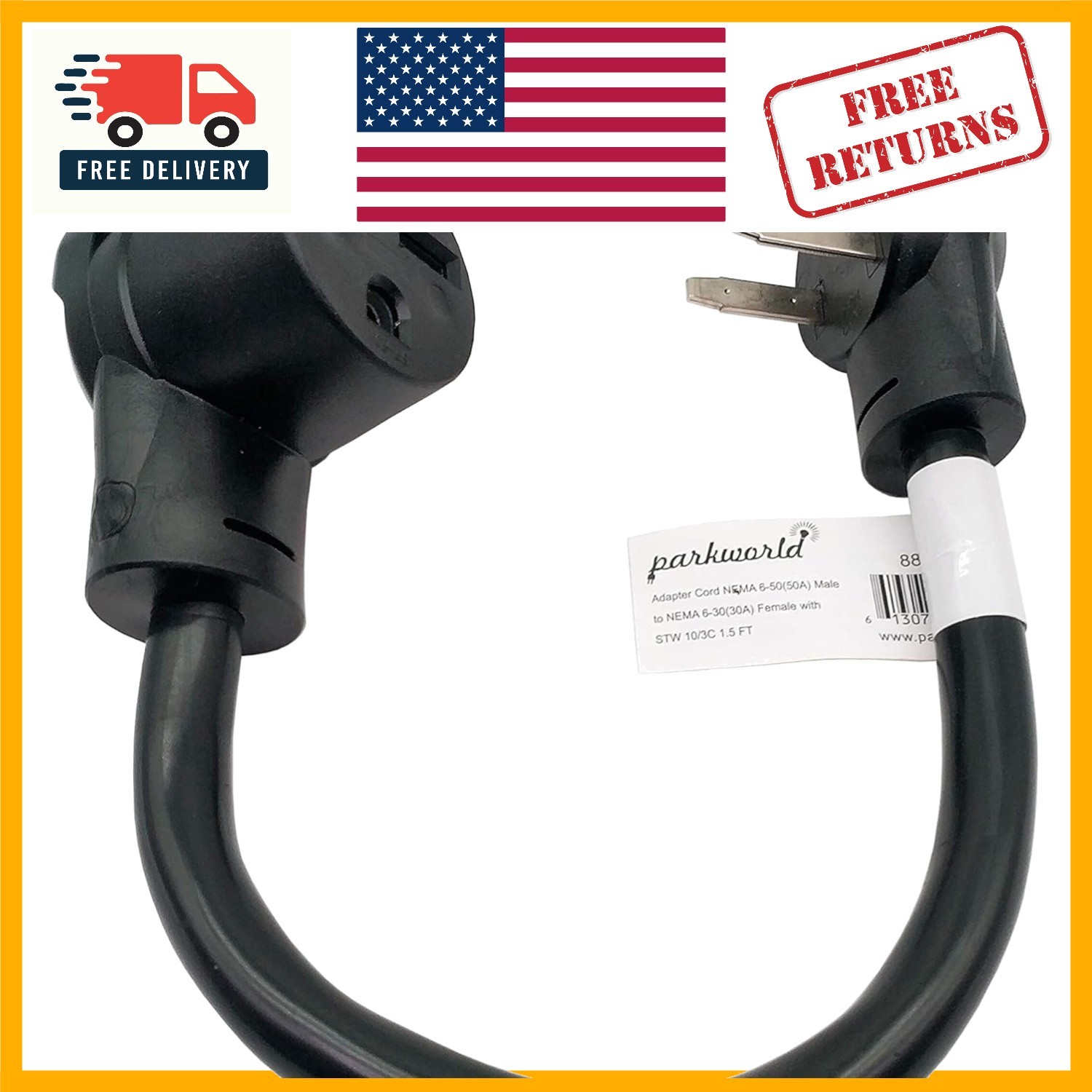 1.5FT Welder to Heater Adapter Cord, NEMA 6-50P to 6-30R, 30 Amps, 250 Volts