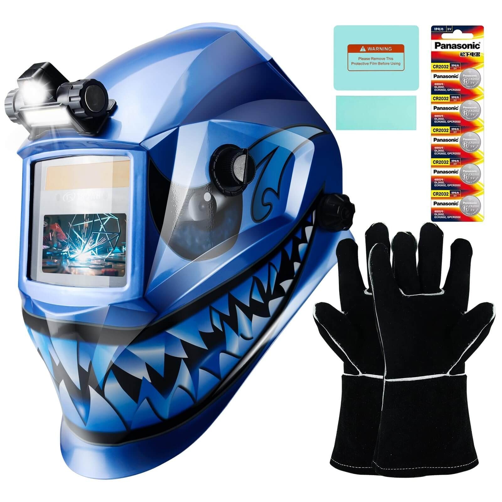 TRQWH Shark Design Auto-Darkening Welding Helmet with Wide View and LED Light