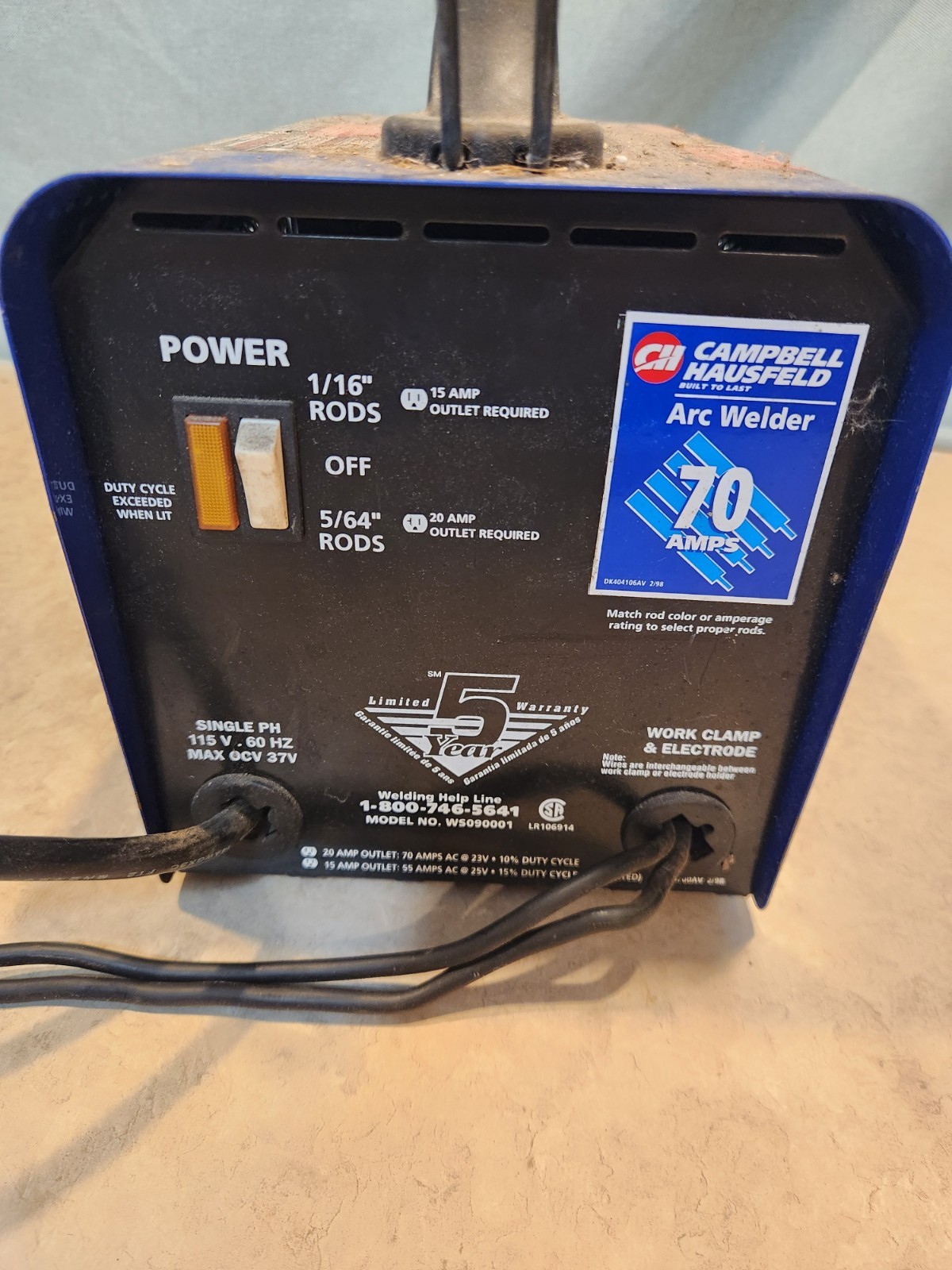 Campbell Hausfeld portable 110v Metal Arc Welder 70 Amp – Used Untested Power On