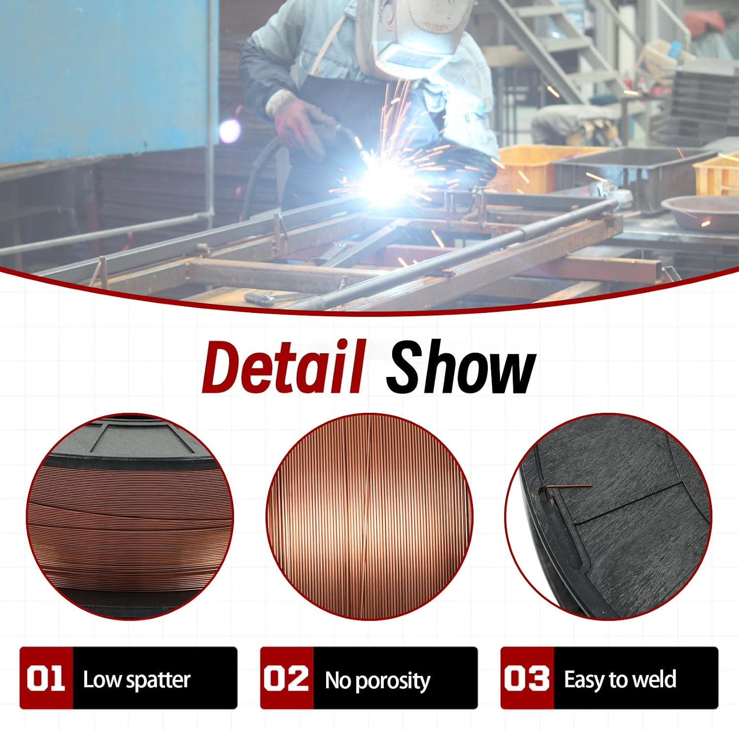 ER70S-6 Mild Steel 0.023 Inch MIG Welding Wire Low Splatter Fit for All Position