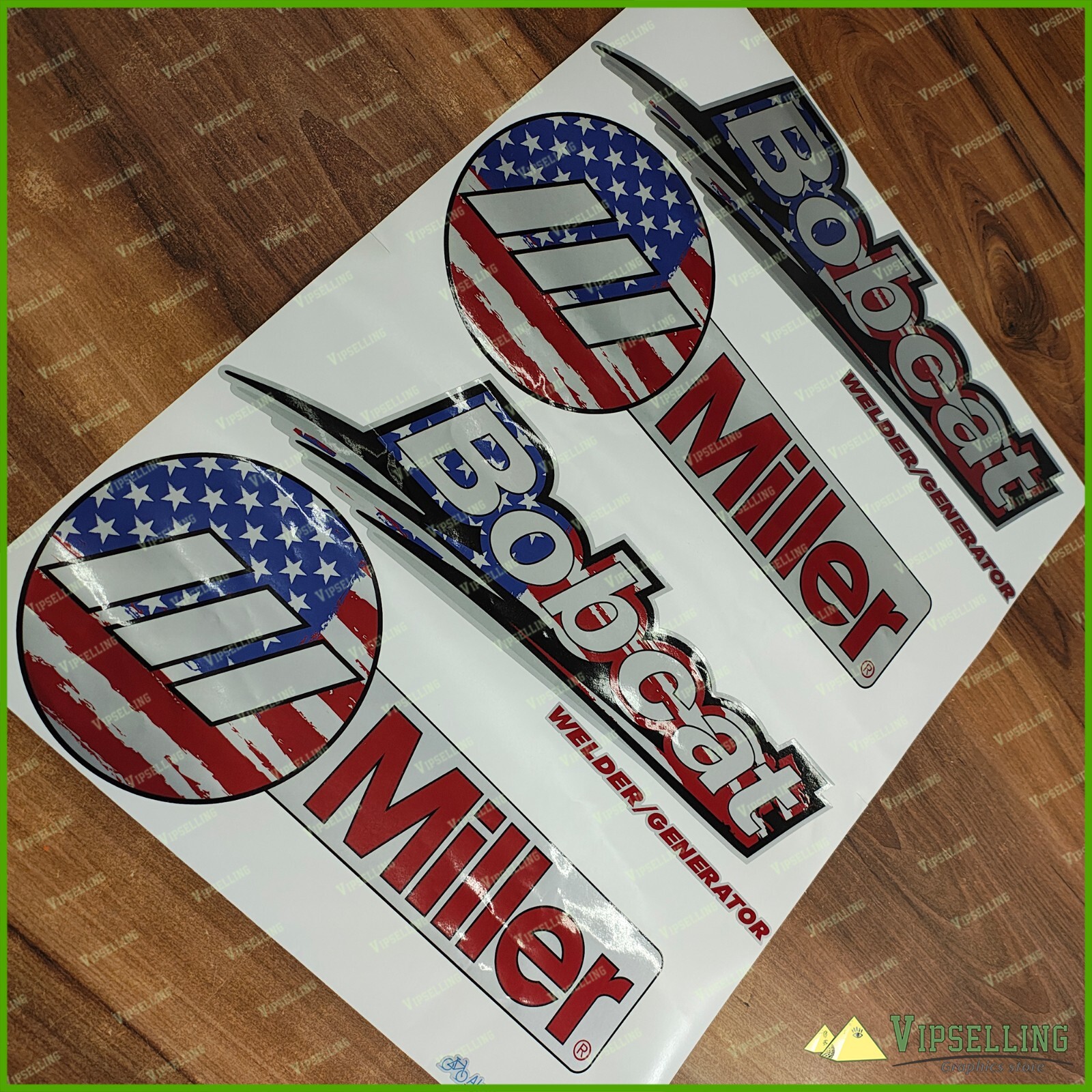 Patriotic USA Silver Miller Welder Generator Bobcat Laminated Decals Stickers