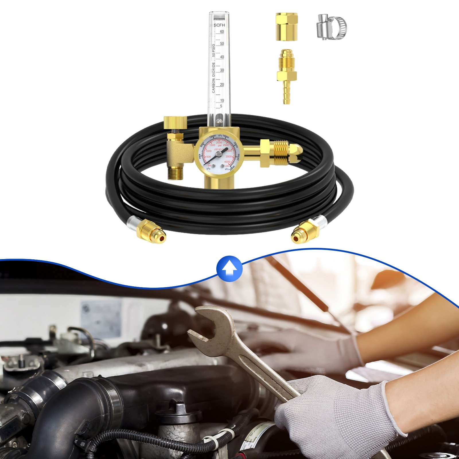 Welding Gas Regulator with Flowmeter CGA-580 0–60 SCFH 0–4000 PSI Hose