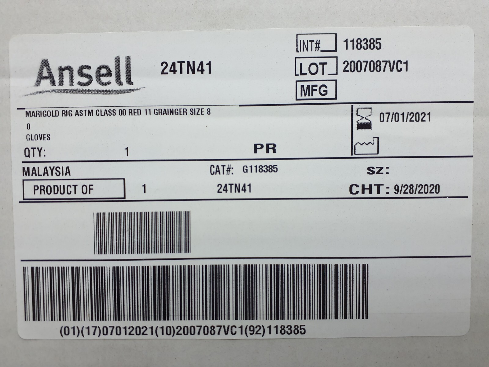 Ansell Marigold Class 00 R 11 Electrical Lineman Gloves Class-00 Red Size-8 Pair