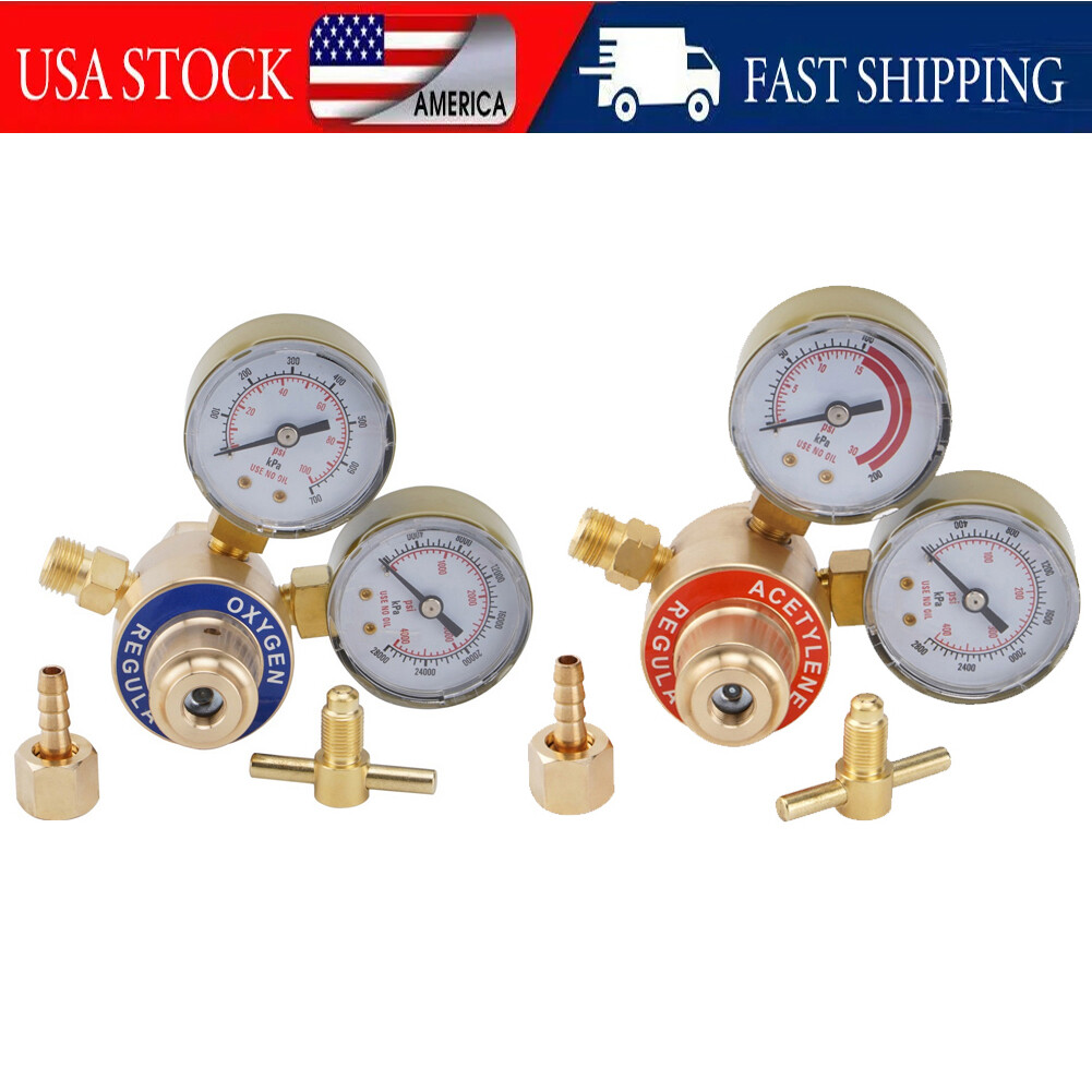 Acetylene & Oxygen Regulator, CGA540 & CGA200, with T-Handle & Hose Connector