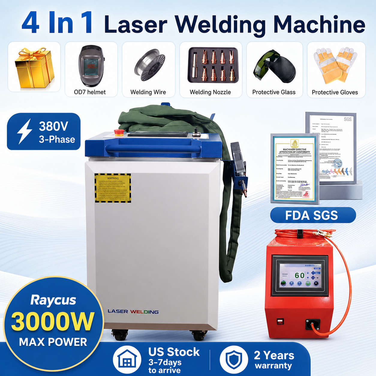 Raycus 3000W Metal Laser Welding Cutting Cleaning Machine S&A Chiller SUP23T US
