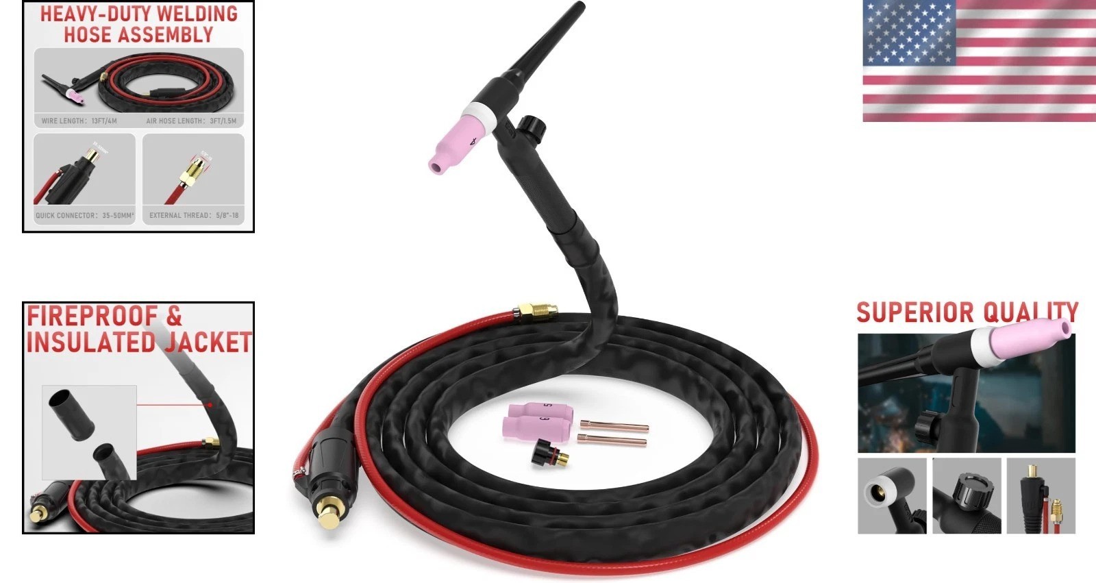 High-Quality WP-17V TIG Torch 150A 13ft Lift TIG 35-50mm² Insulated Cable