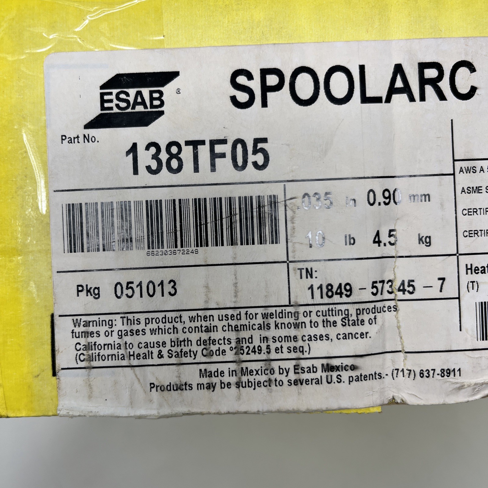 ESAB Spoolarc 86 AWS A5.18 ER70S-6, .035, 10 lb spool 138TF05